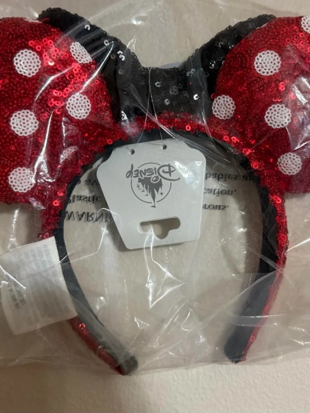 Disney Red Sequin Polka Dot Minnie Ears Headband with Black Trim